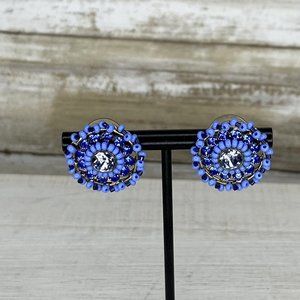 Vintage Konplott Earrings Blue Colored Stone & Beads Antique Bronze - Germany